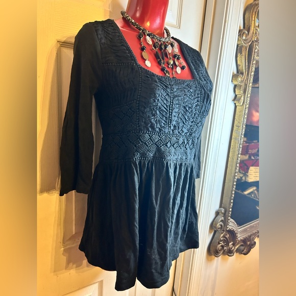 MEADOW RUE ANTHROPOLOGIE CROCHET BLACK  3/4 Sleeve - SIZE SMALL S - Picture 2 of 8